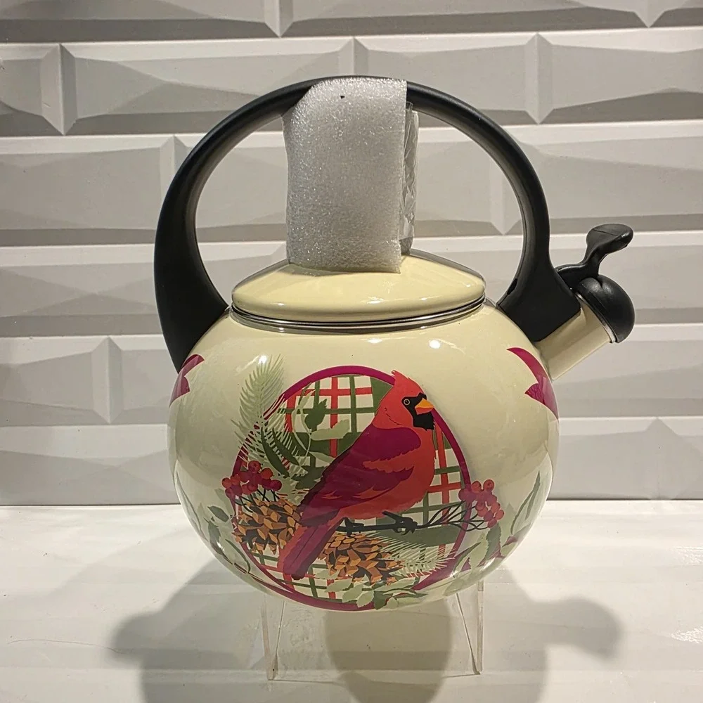 HTF Temp-tations Red Cardinal Whistling Tea Kettle Teapot  Stovetop NEW